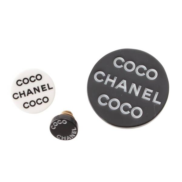 シャネル Chanel 07P COCO CHANEL ココシャネル ロゴ ブローチ 3点セット ブラック ホワイト 中古 通販 retro レトロ