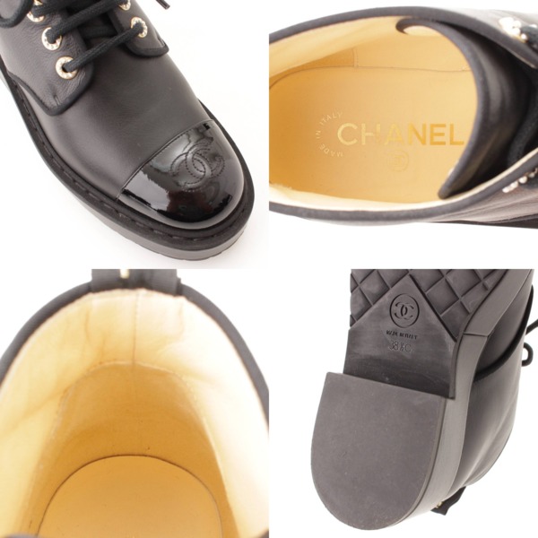 シャネル(Chanel) 17B パール装飾 レースアップブーツ G33169 ブラック 38 1/2C 中古 通販 retro レトロ