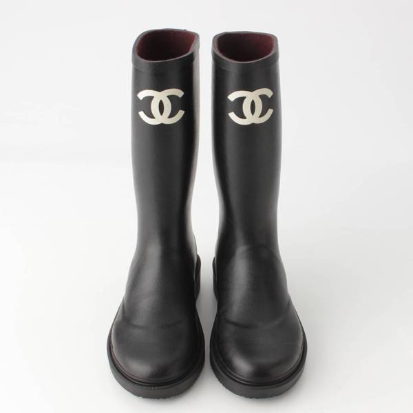 シャネル(Chanel) ココマーク ラバー レインブーツ 長靴 ブラック 38 
