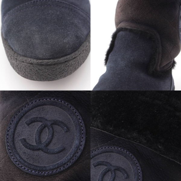シャネル Chanel ココマーク スエード×ムートン ブーツ G26557 ネイビー×ブラック 39 中古 通販 retro レトロ