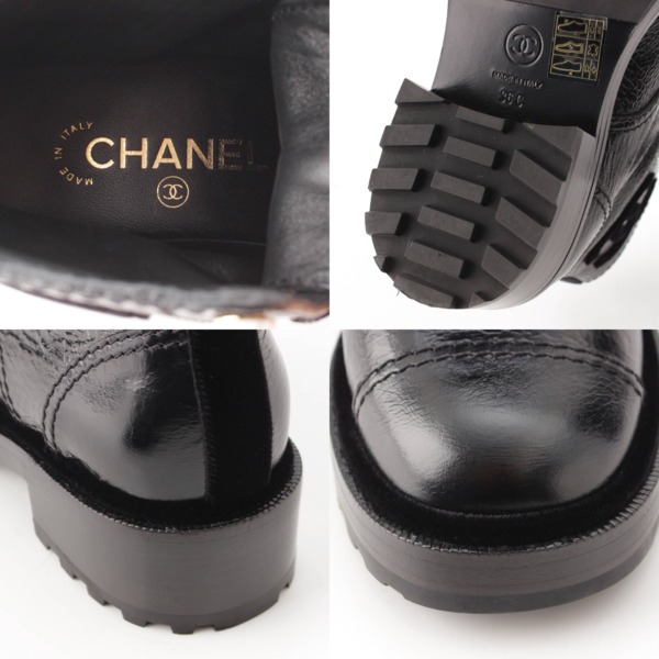 シャネル Chanel ココマーク レザー ベロア パール レースアップ ショートブーツ G35154 ブラック 36C 中古 通販 retro レトロ