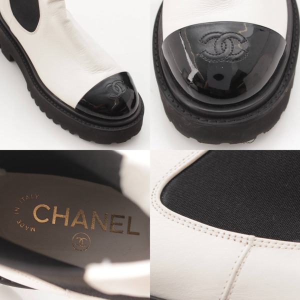 シャネル Chanel ココマーク パテントレザー サイドゴア ショートブーツ G38218 ホワイト 38 2/1C 中古 通販 retro レトロ