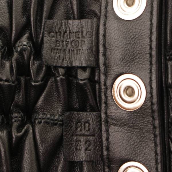 シャネル(Chanel) ココマーク ツィード ボタン ワイド ギャザー レザー