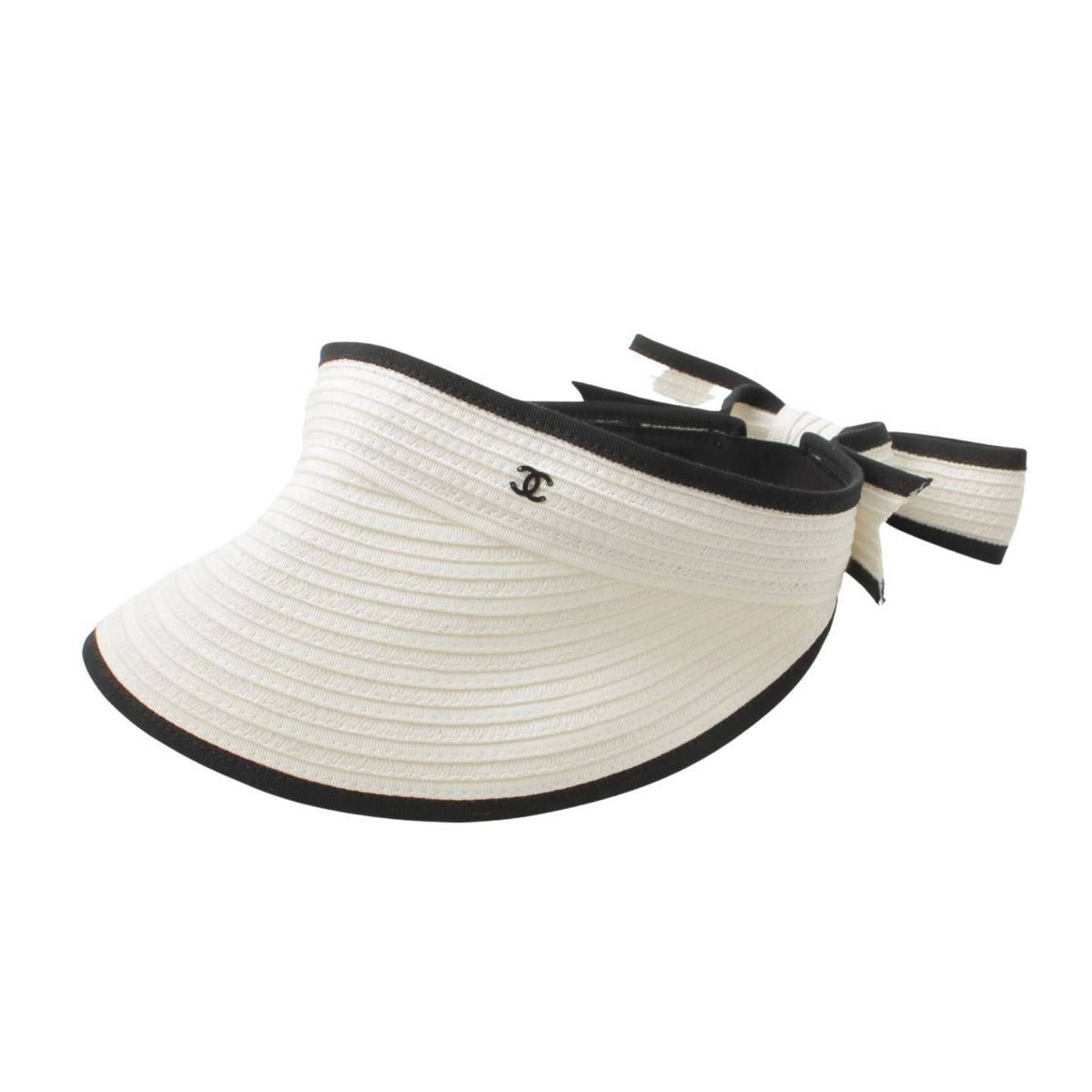 シャネル(Chanel) 22SS ココマーク リボン コットン サンバイザー 帽子