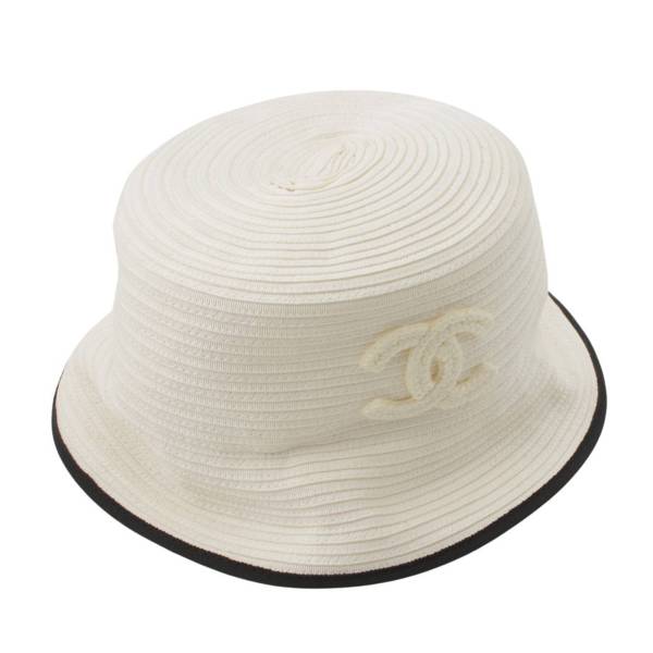 シャネル Chanel 22年 ココマーク ペーパー バケットハット 帽子 