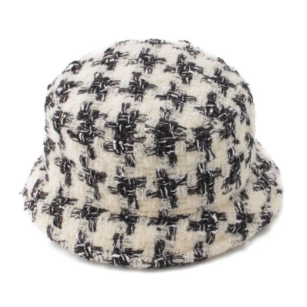 シャネル Chanel ツイード ココマーク 千鳥柄 帽子 バケットハット 