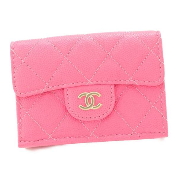 シャネル(Chanel) ココマーク キャビアスキン ミニウォレット 折り財布 