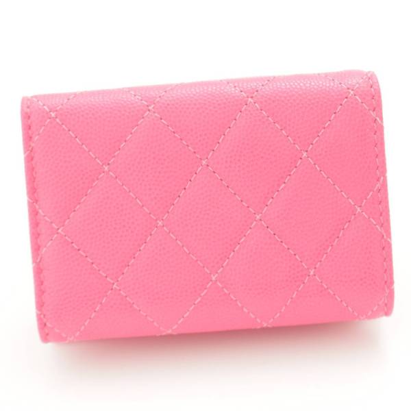 シャネル(Chanel) ココマーク キャビアスキン ミニウォレット 折り財布