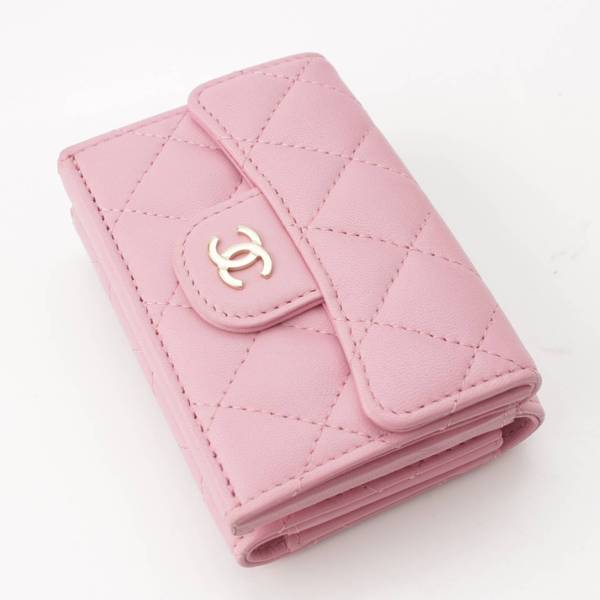 シャネル Chanel マトラッセ ココマーク ラムスキン 三つ折り財布 コンパクトウォレット A84401 ピンク 中古 通販 retro レトロ
