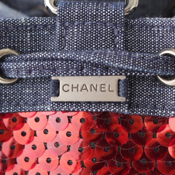 シャネル(Chanel) スパンコール キャンバス 巾着 ショルダーバッグ ...