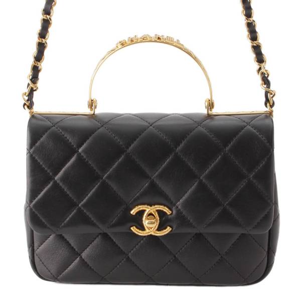 シャネル Chanel マトラッセ シャイニー ラムスキン 2way トップハンドルバッグ AS4605 ブラック 中古 通販 retro レトロ