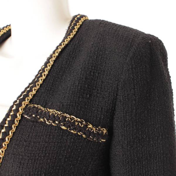 シャネル(Chanel) ココマークボタン ツイード ノーカラー ジャケット 