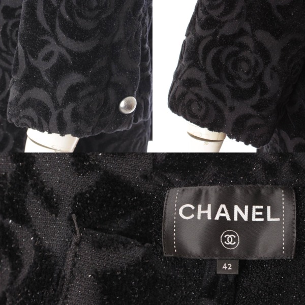 シャネル(Chanel) ココマーク カメリア 総柄 ノーカラージャケット