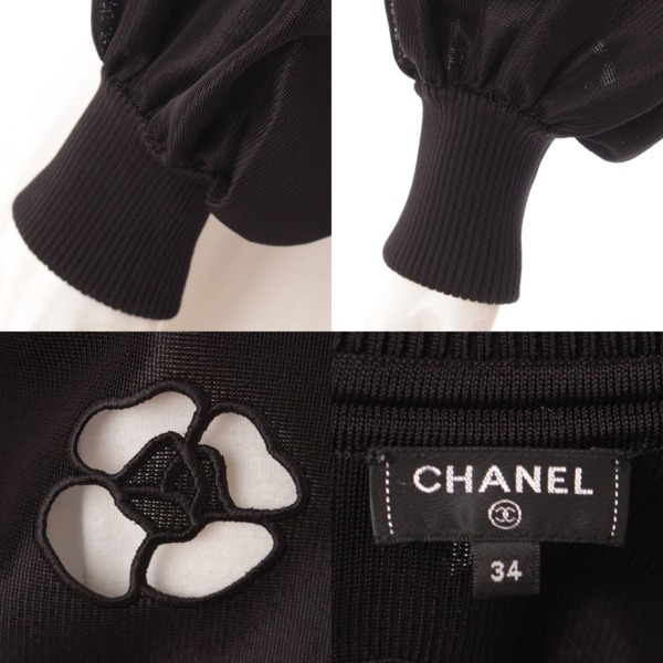 【美品vintage】CHANEL カメリアボタン ツィードスーツ 黒 34CHANEL