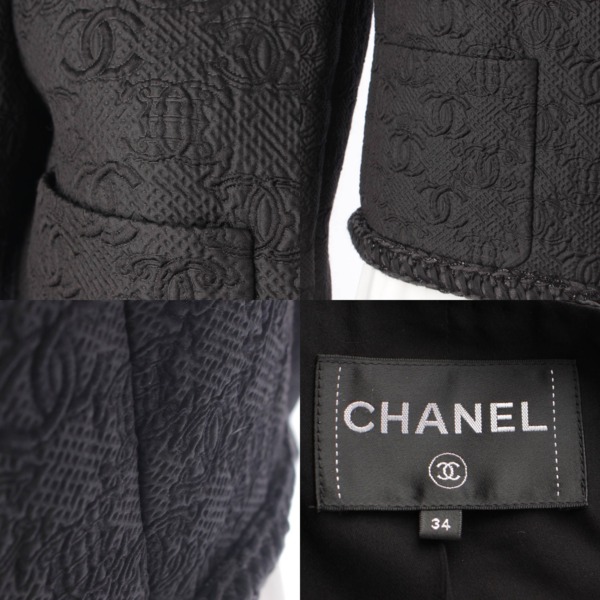 シャネル Chanel ココマーク ロゴジャガード ウール×シルク ノーカラージャケット P71059 ブラック 34 中古 通販 retro レトロ