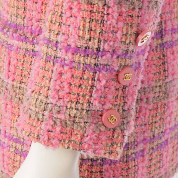 シャネル Chanel ココボタン ダブルブレスト ウール×アンゴラ ツイード ジャケット ピンク 中古 通販 retro レトロ
