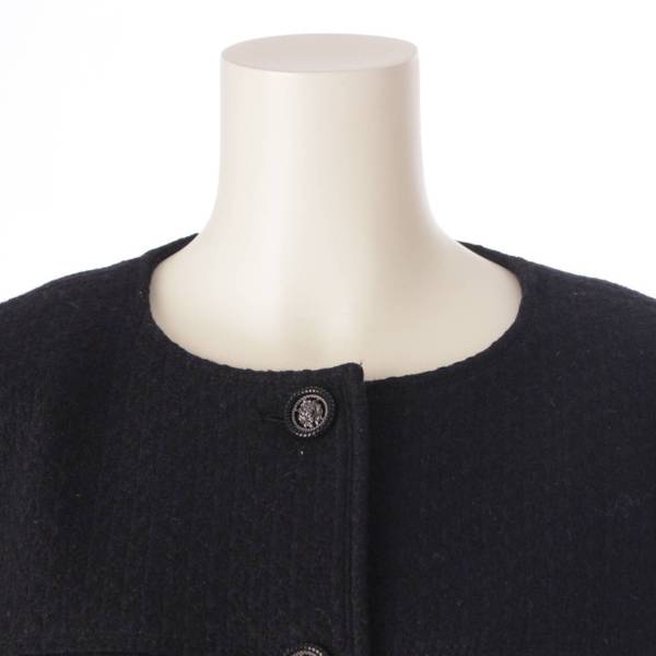 シャネル Chanel ライオンボタン ウール シルク ノーカラー コート 