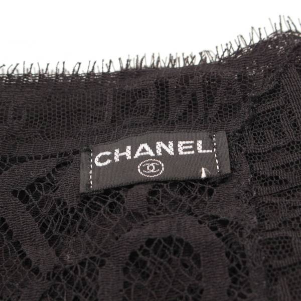 シャネル(Chanel) 総ロゴ 刺繍 総レース 大判 ストール ブラック 中古