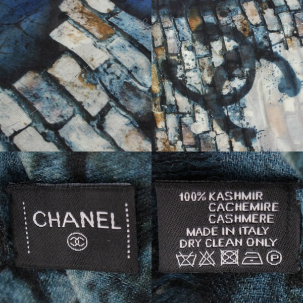 シャネル Chanel ココマーク カシミヤ100％ グラフィティ プリント ストール ショール ブルー系 中古 通販 retro レトロ