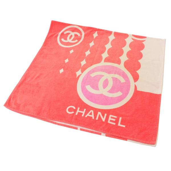 シャネル(Chanel) コットン ココマーク ビーチタオル ピンク×ホワイト