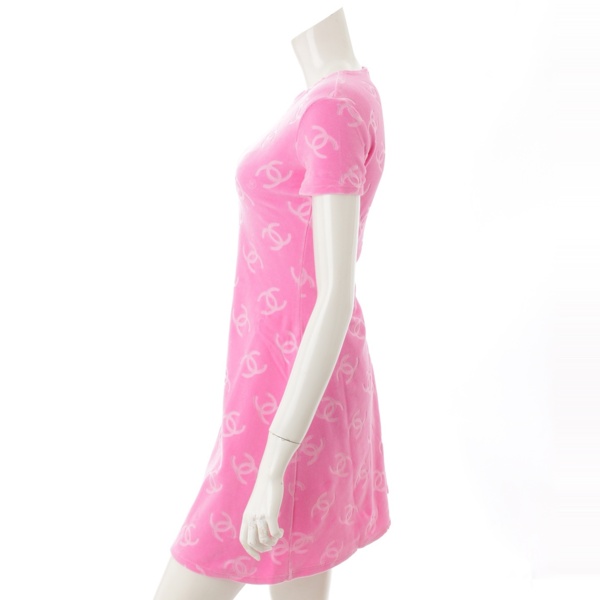 シャネル(Chanel) ベロア コットン ココマーク 半袖 ワンピース ピンク 