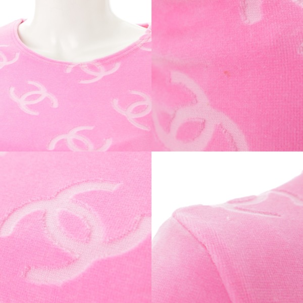 シャネル(Chanel) ベロア コットン ココマーク 半袖 ワンピース ピンク