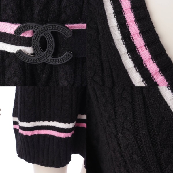 シャネル Chanel 23P ノースリーブ Vネック ニット ワンピース ベルト付き P74559 ブラック 36 中古 通販 retro レトロ