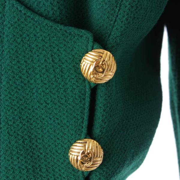 シャネル Chanel ヴィンテージ ココボタン 丸襟 ワンピース ドレス コート アウター グリーン 中古 通販 retro レトロ