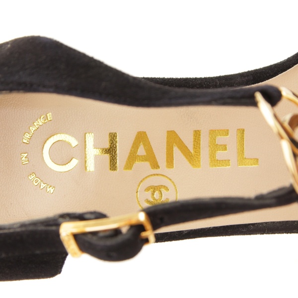 シャネル(Chanel) スエード ココマーク Tストラップ パンプス ブラック 