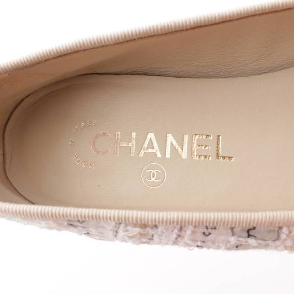 シャネル(Chanel) 22C ココマーク ツイード フラット パンプス レザー