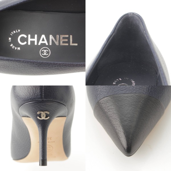 シャネル Chanel ココマーク レザー ピンヒール パンプス G31984 ブラック×ネイビー 36 1/2 中古 通販 retro レトロ