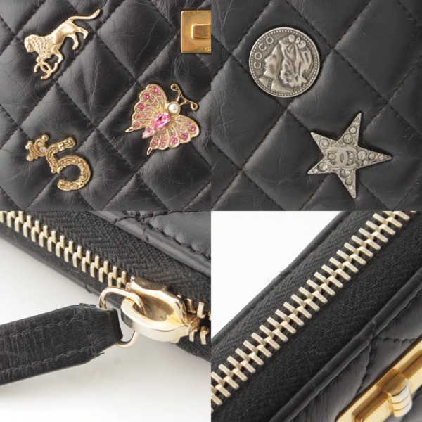 シャネル Chanel マトラッセ 2.55 ラムスキン エンブロイダリー ウォレット 財布 A80830 ブラック 中古 通販 retro レトロ