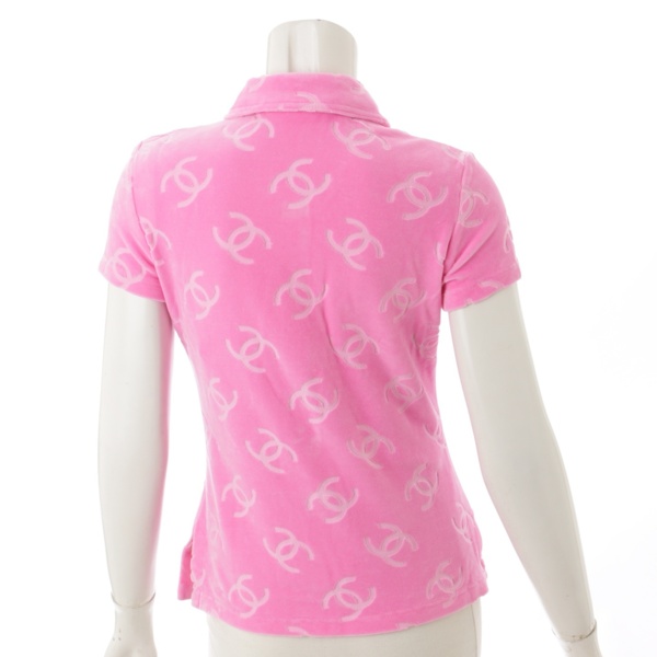 シャネル(Chanel) ベロア コットン ココマーク 半袖 シャツ ピンク 40 