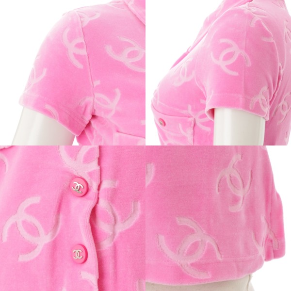 シャネル(Chanel) ベロア コットン ココマーク 半袖 シャツ ピンク 40 