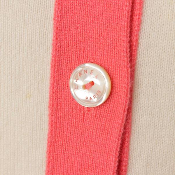 シャネル(Chanel) ロゴ カシミヤ カーディガン P61427 ホワイト×ピンク