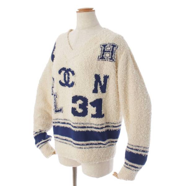 シャネル(Chanel) 19C DEAUVILLE BIARRITZ VENISEP Vネック プルオーバー ニット トップス ホワイト 38 中古  通販 retro レトロ