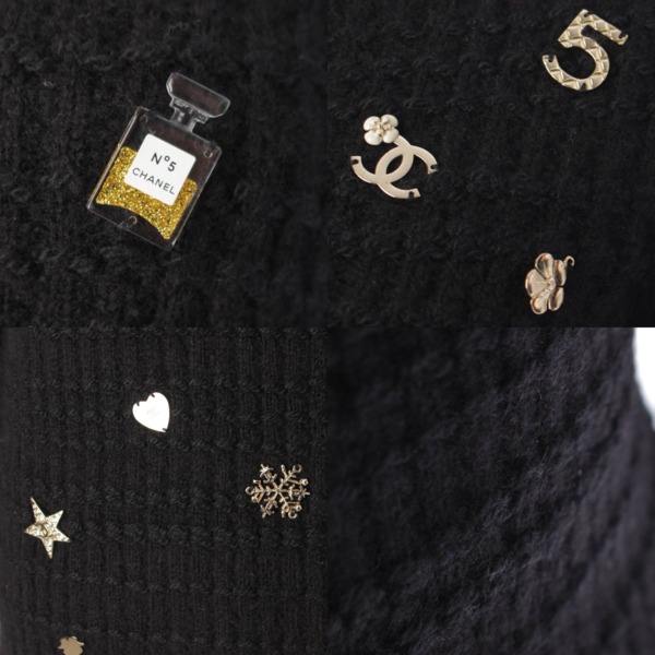 シャネル Chanel 18B カシミヤ シルク混 マルチアイコン バッジ ニット 