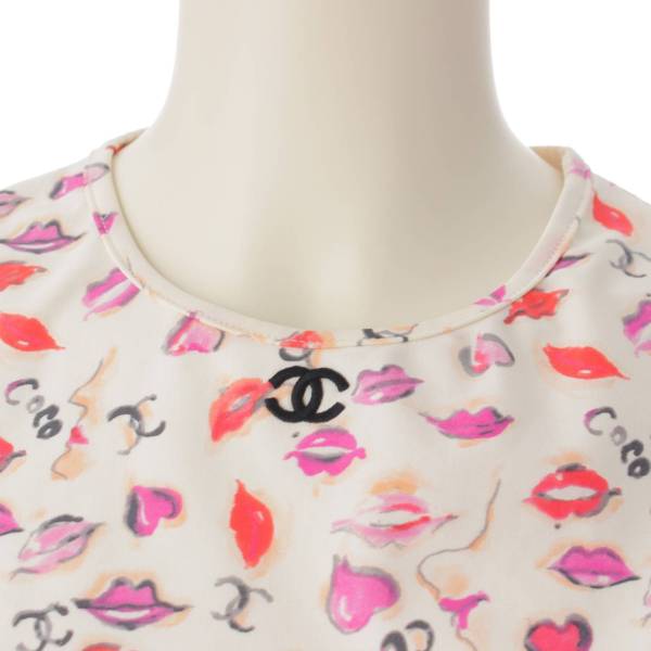 シャネル Chanel リップ柄 半袖 マイヨ素材 チビT Tシャツ カットソー 
