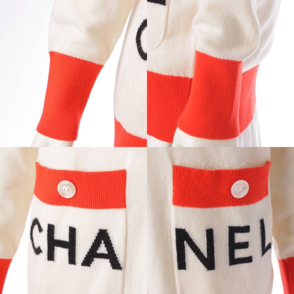 シャネル Chanel 19SS カシミヤ Vネック ロゴ 長袖 ニット セーター P61425 アイボリー×レッド 34 中古 通販 retro  レトロ