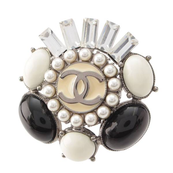 シャネル Chanel 06C ココマーク ビジュー フェイクパール ストーン リング 指輪 クリア ブラック 12号 中古 通販 retro レトロ