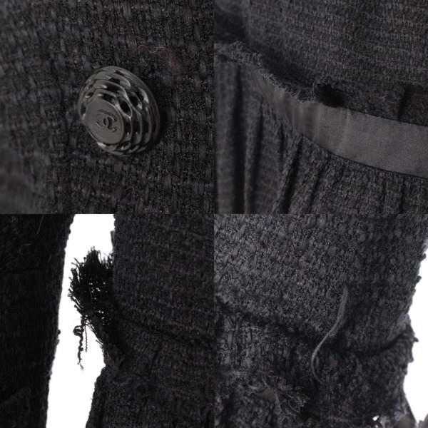 【美品vintage】CHANEL カメリアボタン ツィードスーツ 黒 34