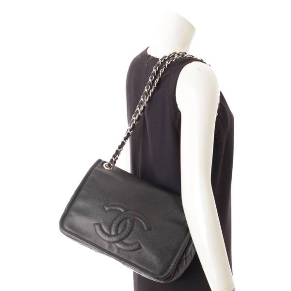 シャネル(Chanel) キャビアスキン マトラッセ フラップ チェーンショルダーバッグ 15番台 ブラック 中古 通販 retro レトロ