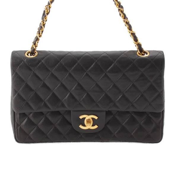 シャネル Chanel マトラッセ25 逆ココマーク ラムスキン Wフラップ チェーンショルダーバッグ ブラック 中古 通販 retro レトロ