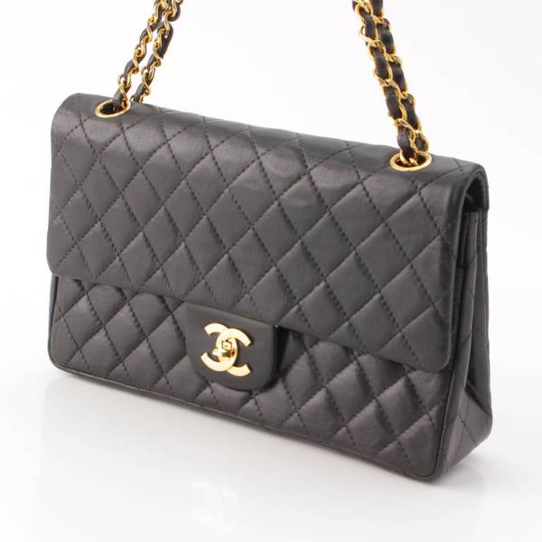 シャネル Chanel マトラッセ25 逆ココマーク ラムスキン Wフラップ チェーンショルダーバッグ ブラック 中古 通販 retro レトロ