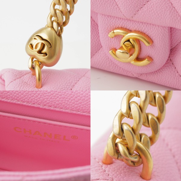 シャネル Chanel ミニマトラッセ17 キャビアスキン ハートチェーンショルダーバッグ ピンク×ゴールド 中古 通販 retro レトロ