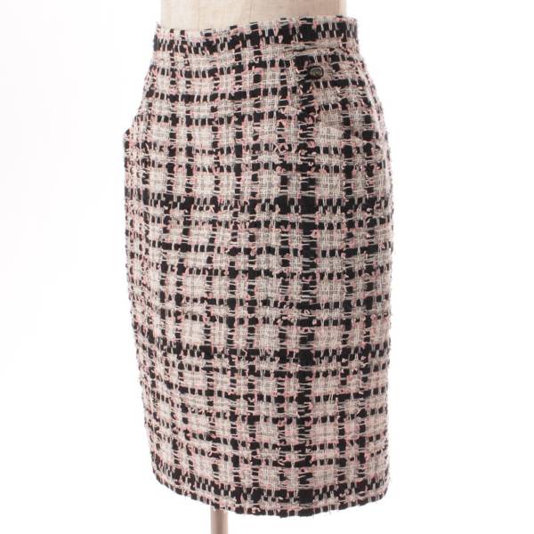 シャネル(Chanel) ツイード タイトスカート P63188 ブラック×ピンク