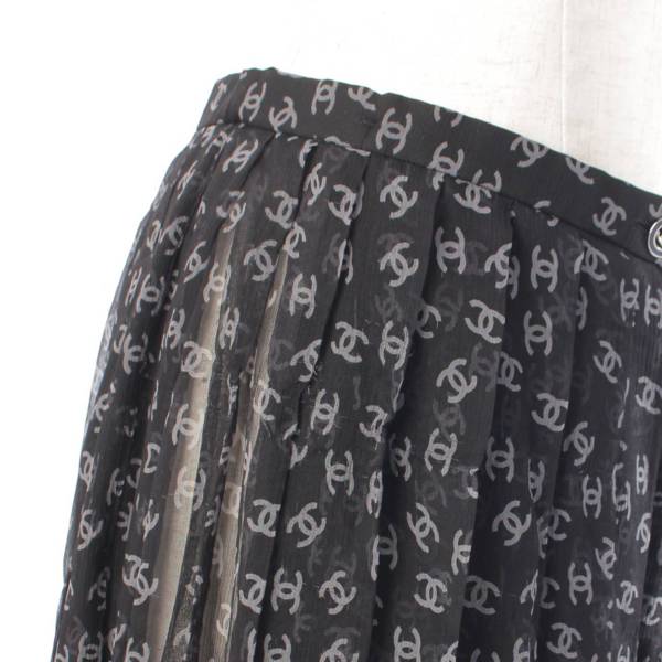 シャネル(Chanel) 20年 ココマーク シルク シフォン プリーツスカート 