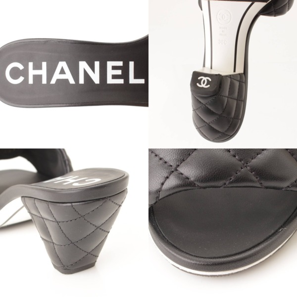シャネル(Chanel) 22P ラムスキン マトラッセ ミュール コーンヒール サンダル G38820 ブラック 38C 中古 通販 retro  レトロ