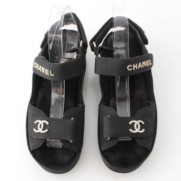 シャネル(Chanel) 21B グログラン ココマーク ロゴ ビジュー サンダル