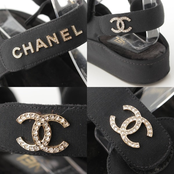 シャネル(Chanel) 21B グログラン ココマーク ロゴ ビジュー サンダル ...